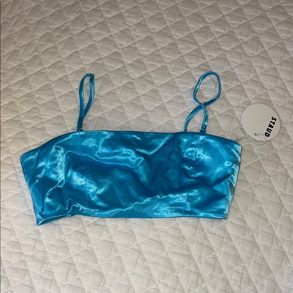 STAUD Vibrant Blue Satin Bandeau